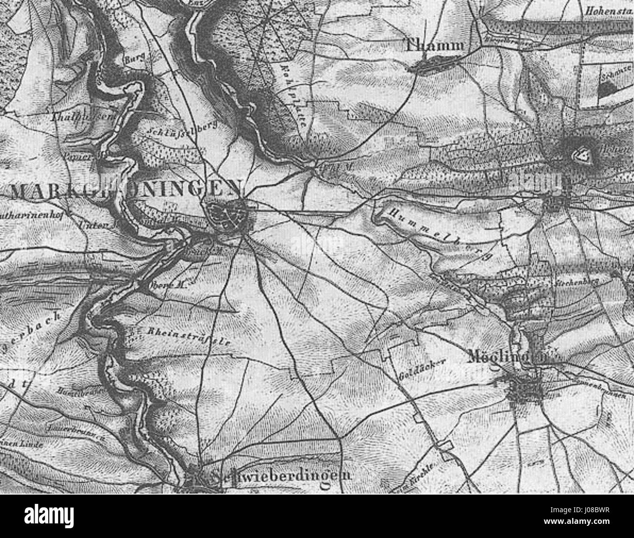 Topographischer Atlas des Königreichs Württemberg (Ausschnitt aus Blatt 16, Jahr 1840) Stock Photo