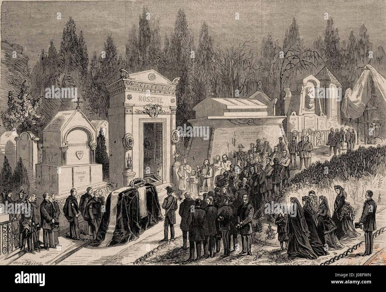 Translation du cercueil de Rossini dans le monument élevé au cimetière du Père-Lachaise (cropped) Stock Photo