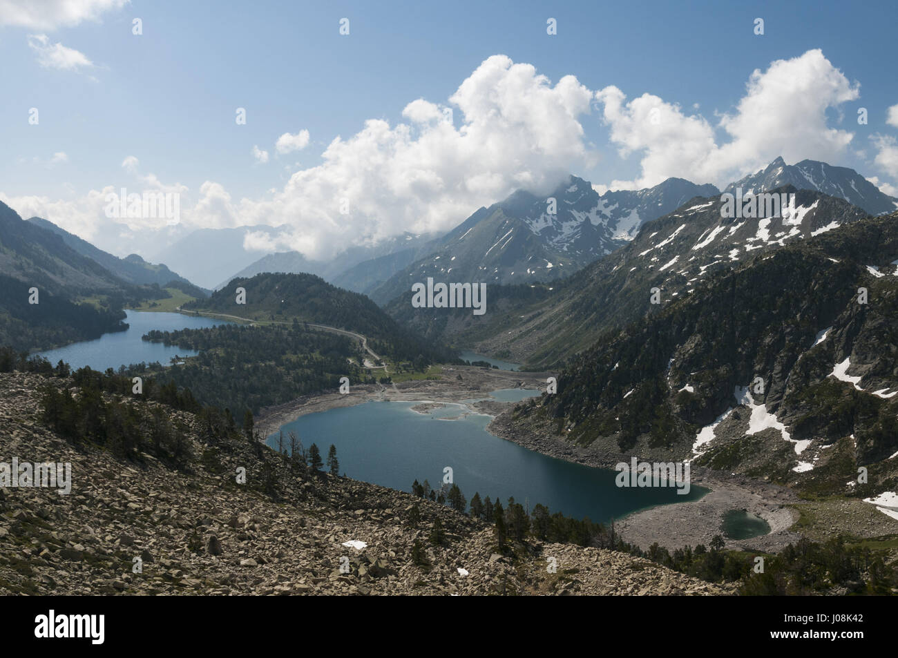 France, Pyrenees, Neouvielle Natural Reserve, Lakes Aumar and Aubert landscape Stock Photo