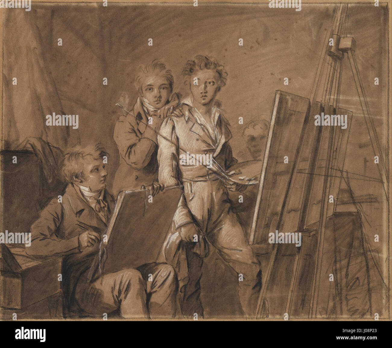 Louis-Léopold Boilly (French - Three Young Artists in a Studio - Stock Photo