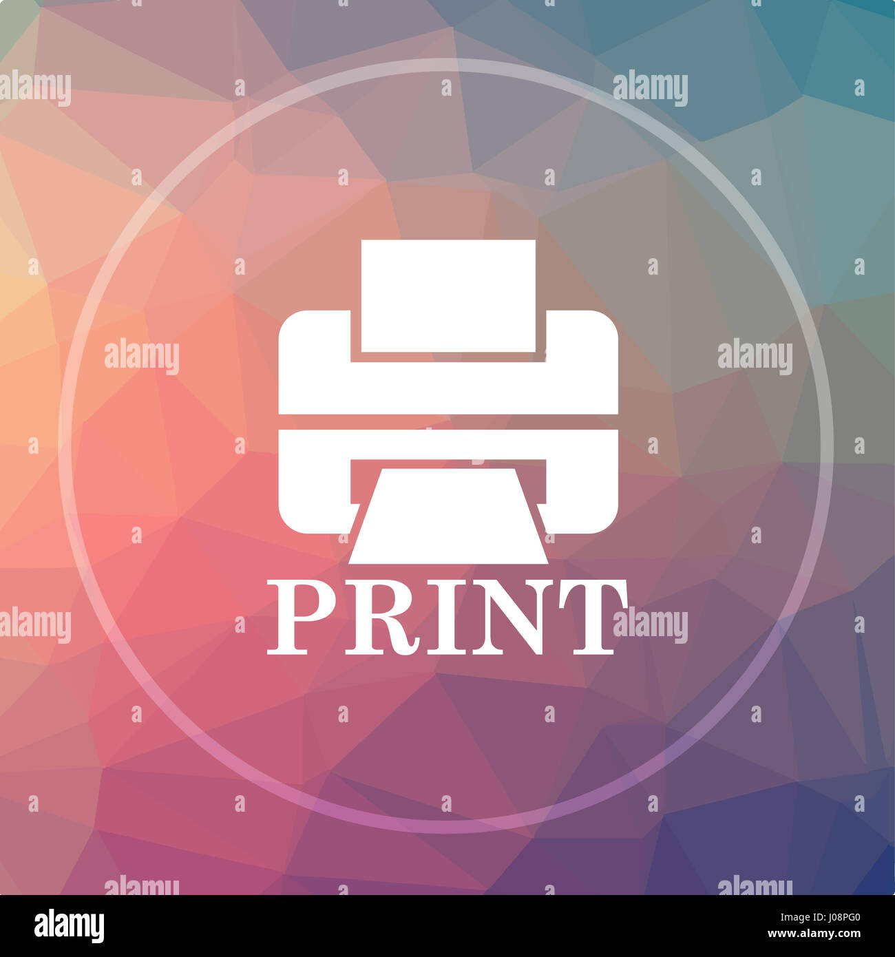Printer with word PRINT icon. Printer with word PRINT website button on low poly background. Stock Photo