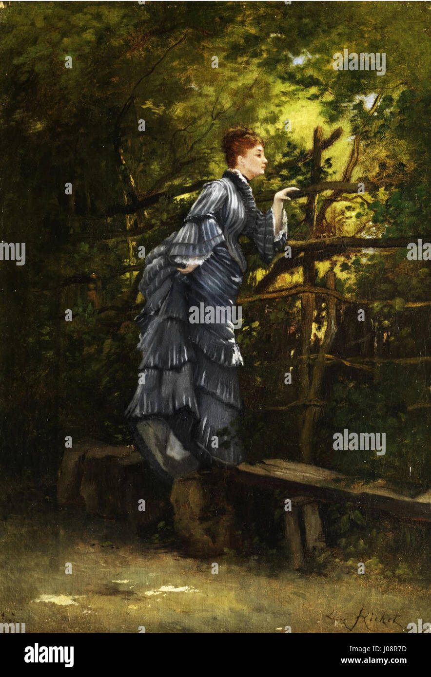 Léon Richet’s painting depicts a woman gazing over a fence, creating a ...
