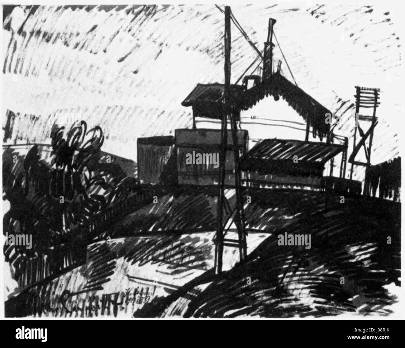 The 'Signal-box 1917' by Nemes Lampérth captures a railway signal box ...