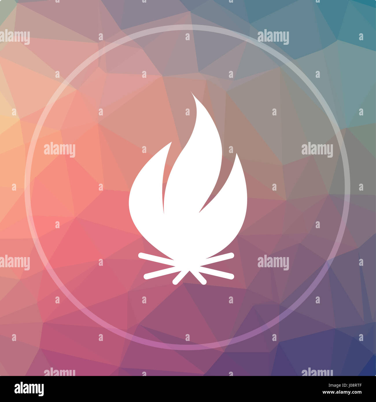 Fire icon. Fire website button on low poly background Stock Photo - Alamy