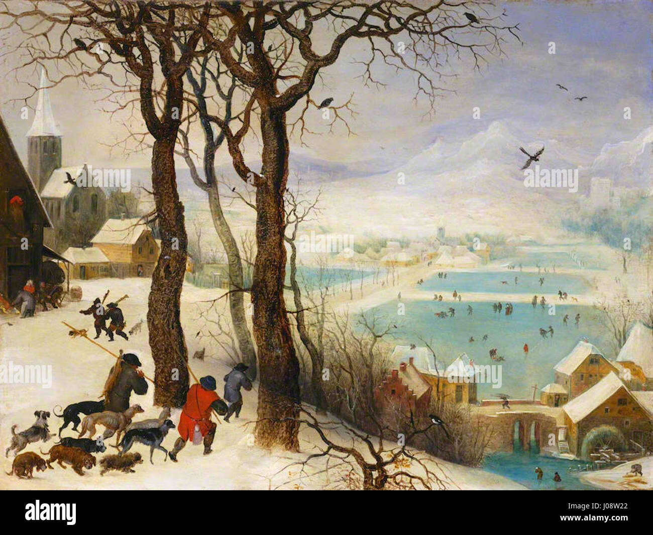 Pieter Brueghel der Jüngere - Jäger im Schnee Stock Photo