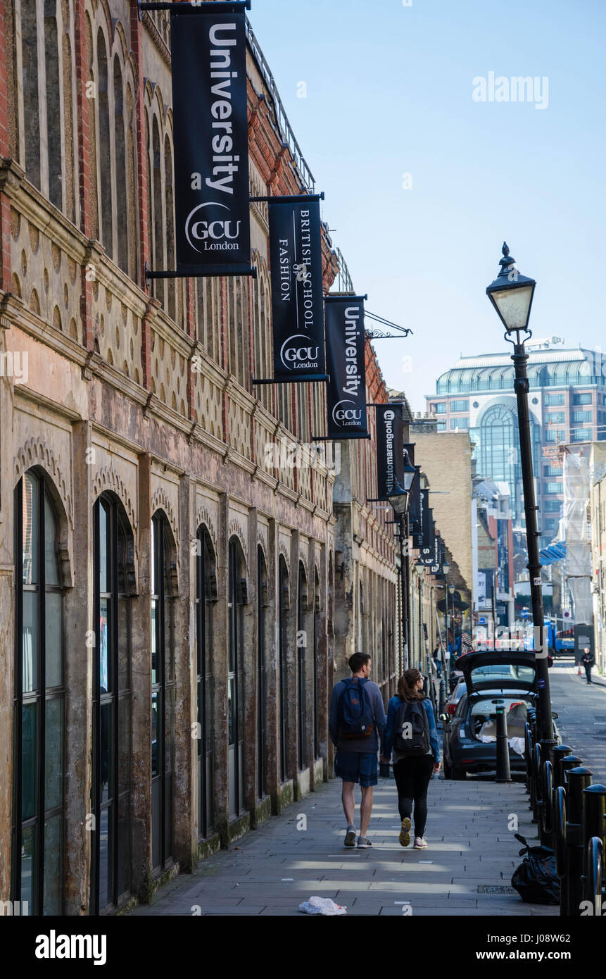 GCU London is a postgraduate campus of Glasgow Caledonian University. They are based on Fashion Street, just off Brick Lane in East London. Stock Photo