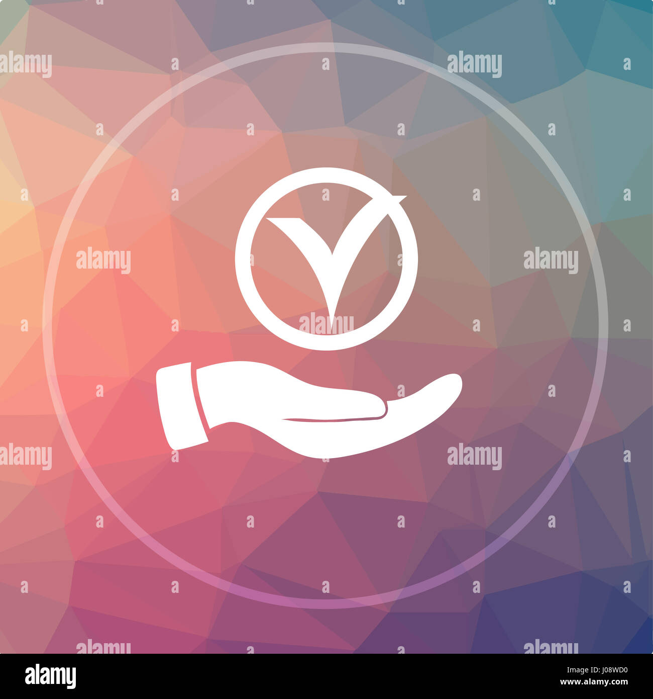 Tick with hand icon. Tick with hand website button on low poly
