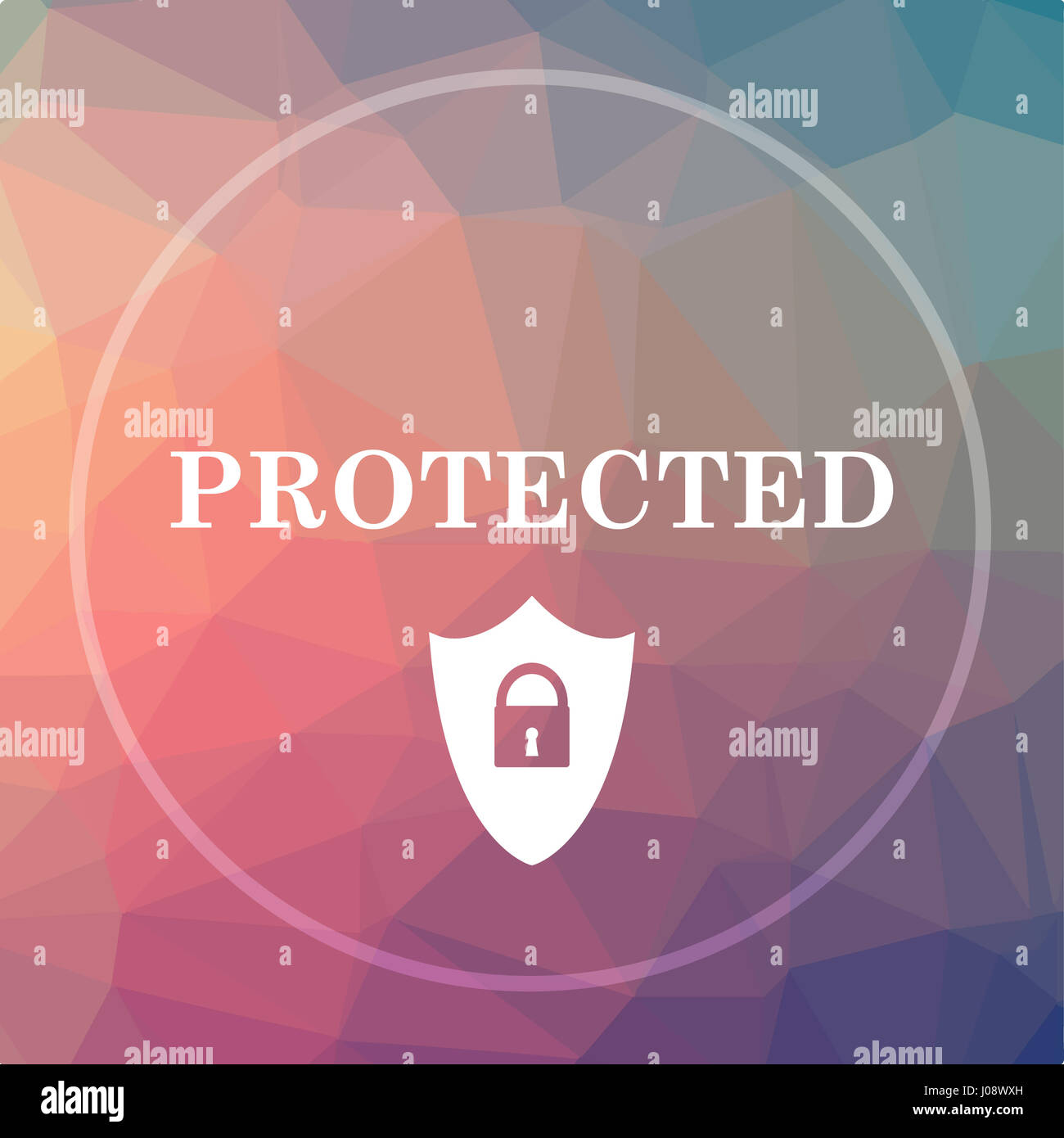 Protected icon. Protected website button on low poly background Stock