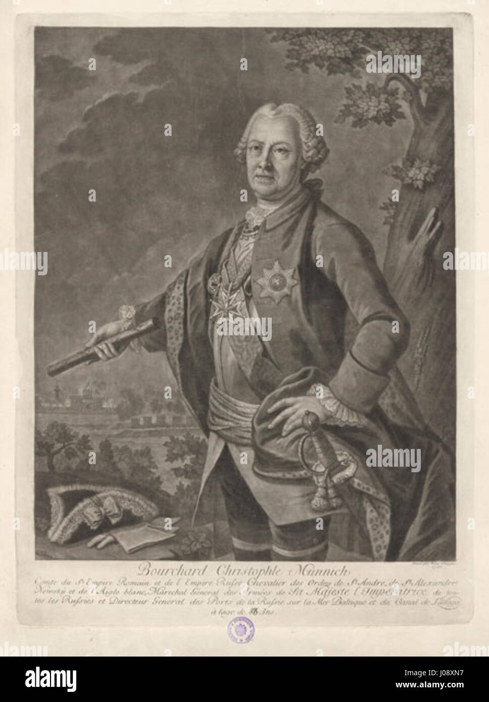 Stenglin Münnich engraving after Buchholtz 1765 Stock Photo
