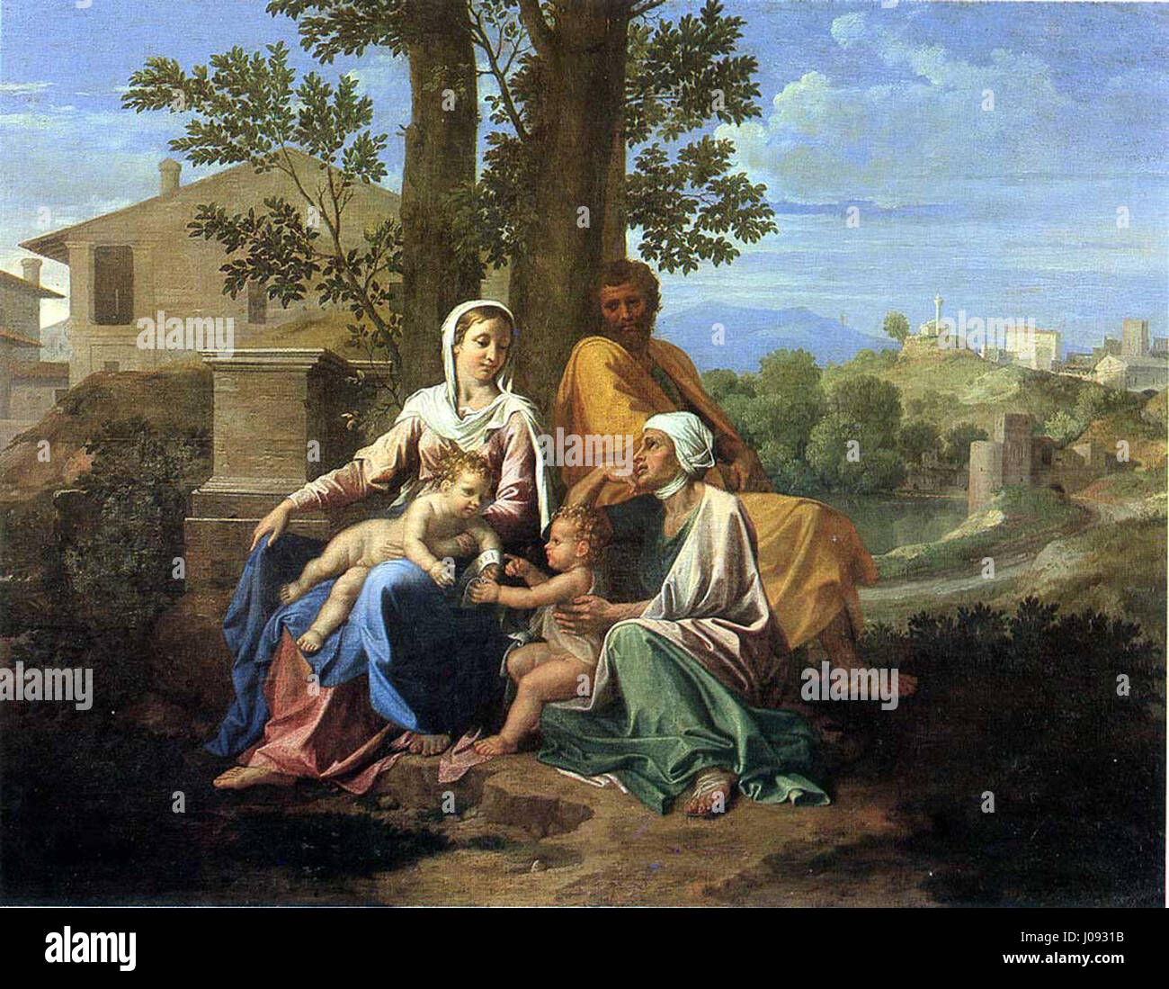 La Sainte Famille avec saint Jean et sainte Élisabeth dans un paysage -  Nicolas Poussin - Louvre Stock Photo - Alamy