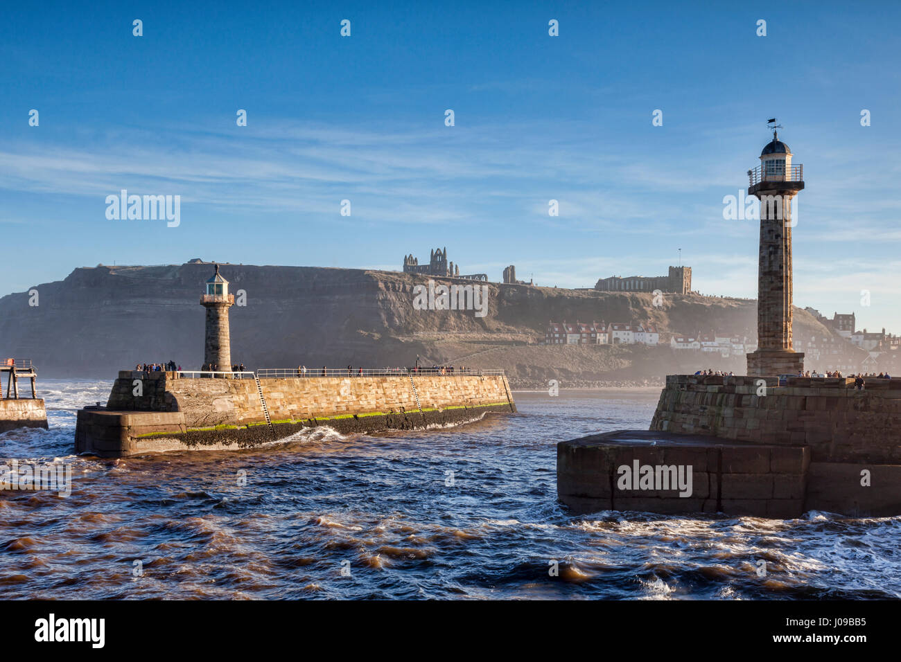 Whitby,North Yorkshire,lighthouse,abbey,sea, Stock Photo