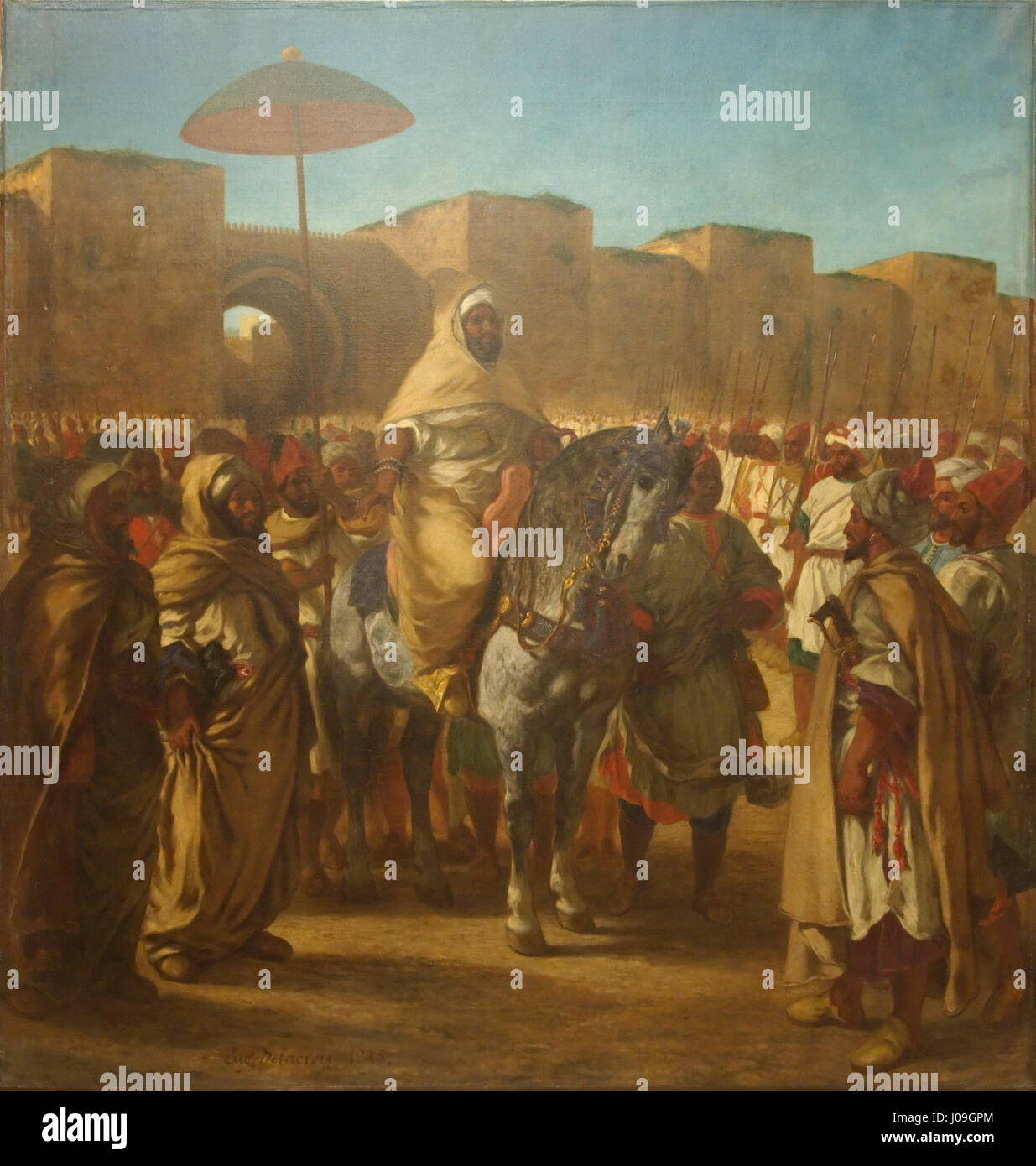 Maulay abd-er-Rahman, sultan du Maroc, sortant de son palais de Maknès, entouré de sa garde et de ses principaux officiers, 1845 - Eugène Delacroix - Charenton-Saint-Mauric 1798 - Paris 1863 Stock Photo
