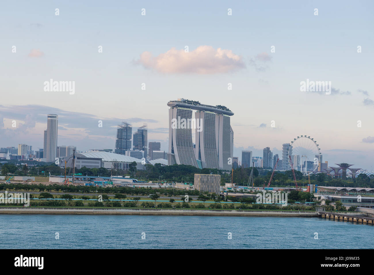skyline of Singapore with city central business district at the sunset Stock Photo