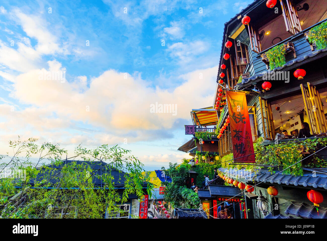 TAIPEI, TAIWAN - DECEMBER 19: This is the old architecture of Jiufen teahouses where many people come to travel in Taiwan  on December 19, 2016 in Tai Stock Photo