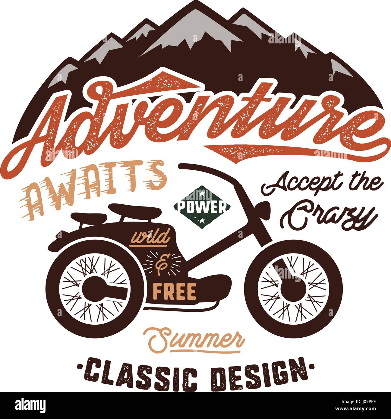 Vintage wanderlust hand drawn label design. Adventure Awaits sign and ...