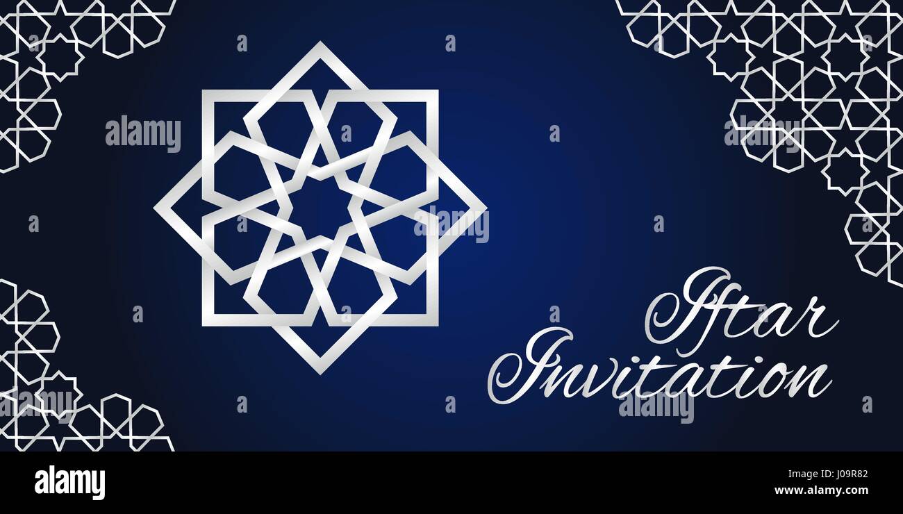 Silver iftar invitation card on blue background. Vector illustration Stock  Vector Image & Art - Alamy