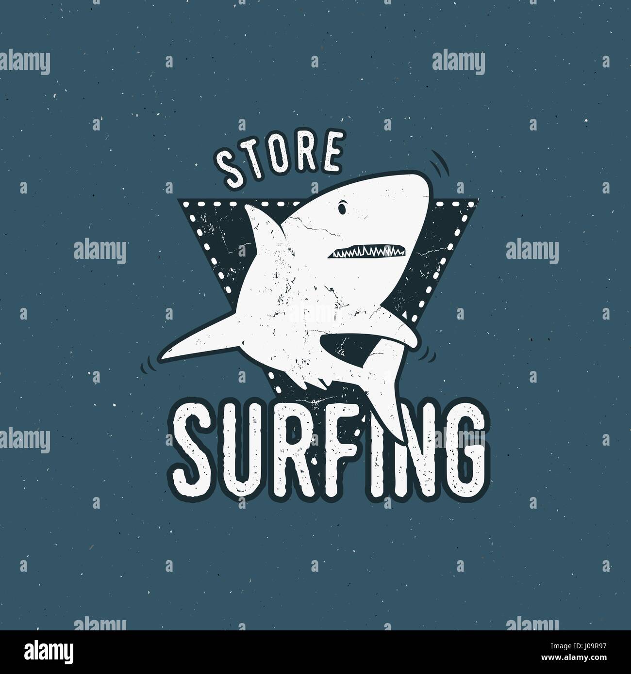 surfing store emblem design shark on a triangle sheld retro rough sheld