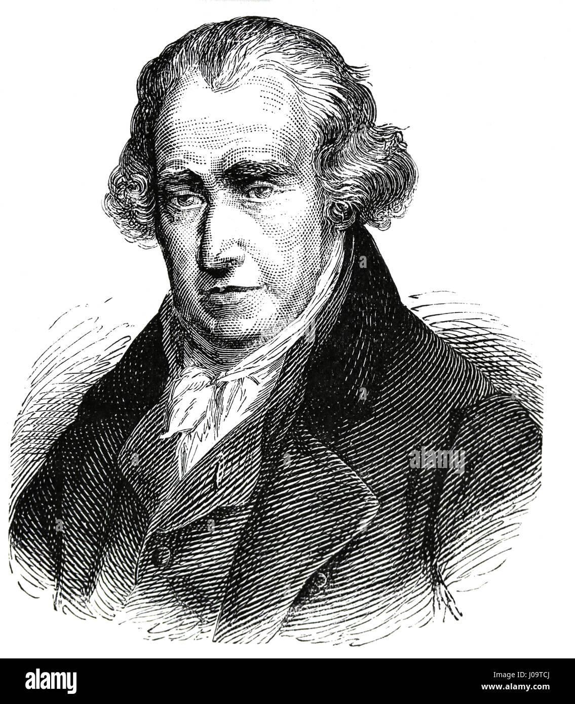 James Watt (1736-1819). Scottish inventor, mechanical engineer. Engraving, 1883. Engraving, Nuestro Siglo, 1883. Stock Photo