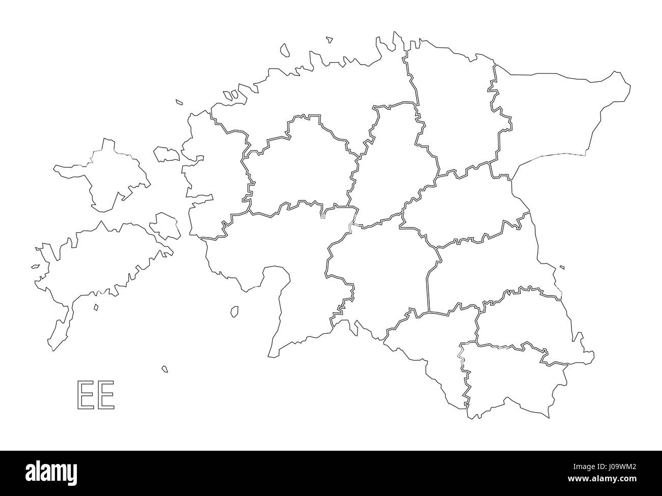 Estonia outline silhouette map illustration with counties Stock Vector