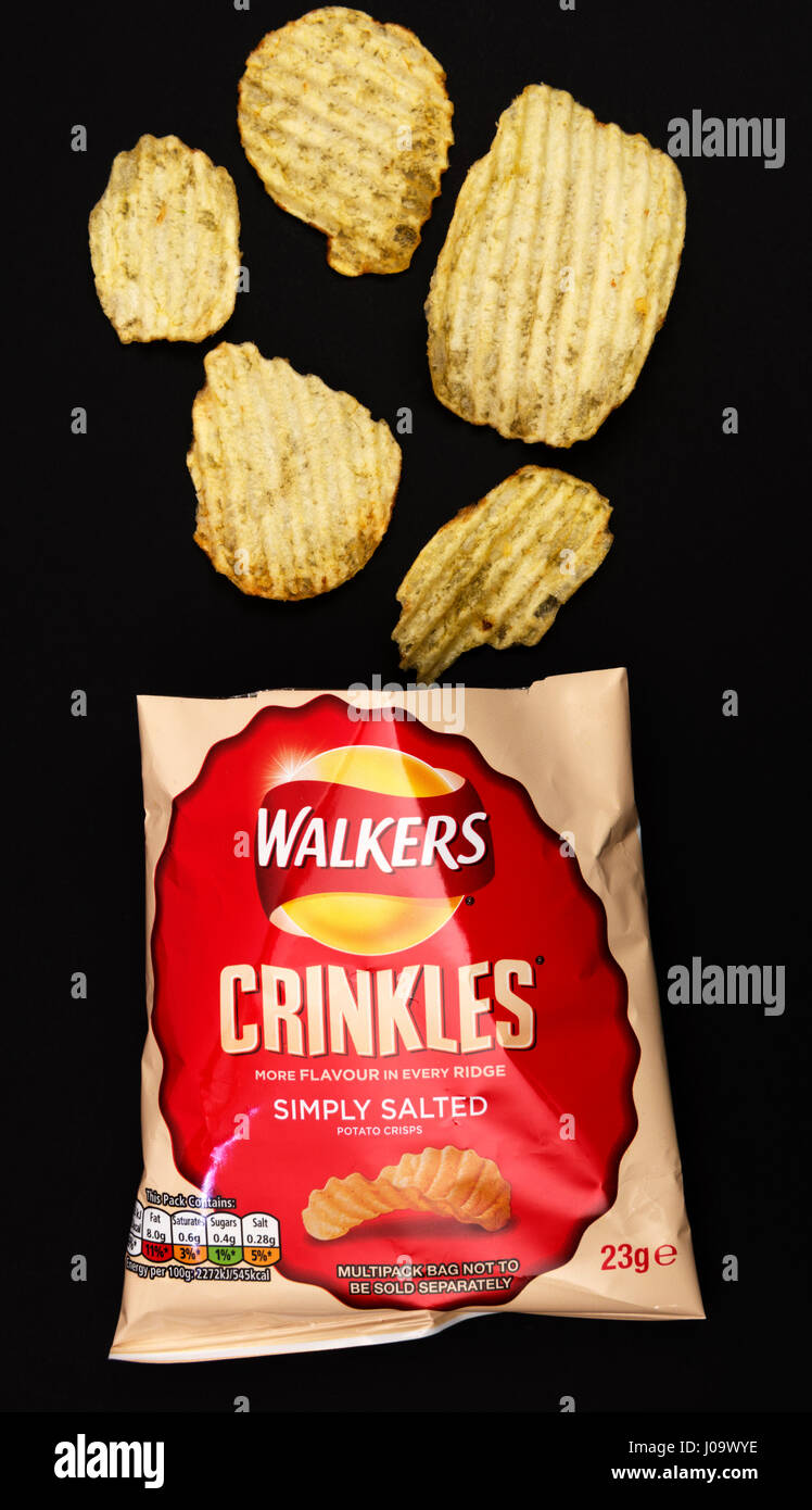 Walkers Crinkles simply salted crisps Stock Photo