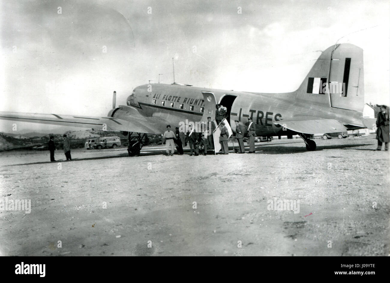 Historical image. Olbia Venafiorita airport, Sardinia. The glorious Douglas DC-3 Dakota Stock Photo