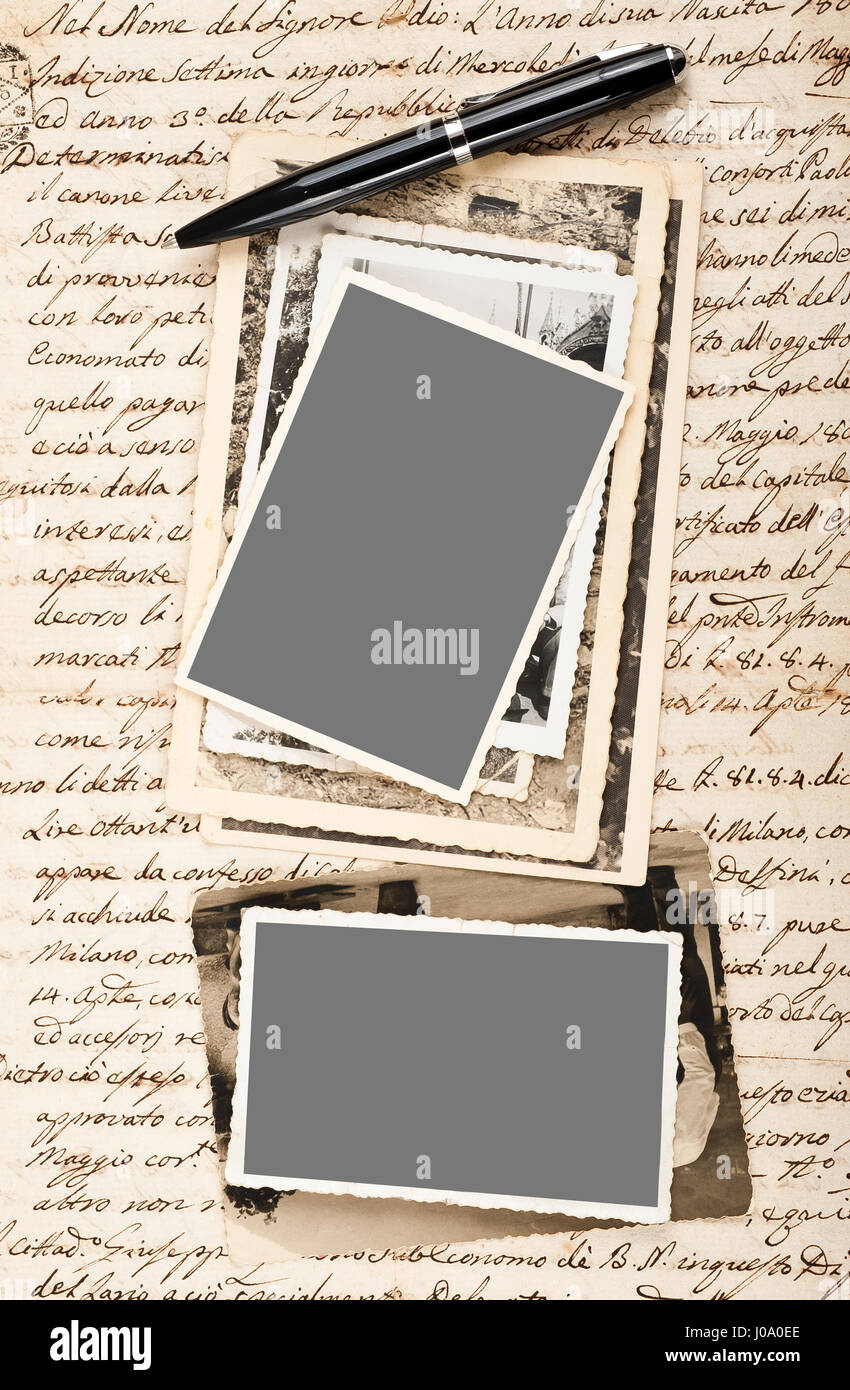 Old pictures on letter background Stock Photo