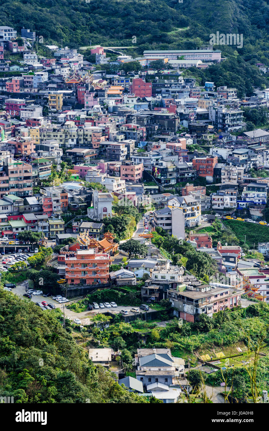 View of Jiufen town houses in Taiwan Stock Photo