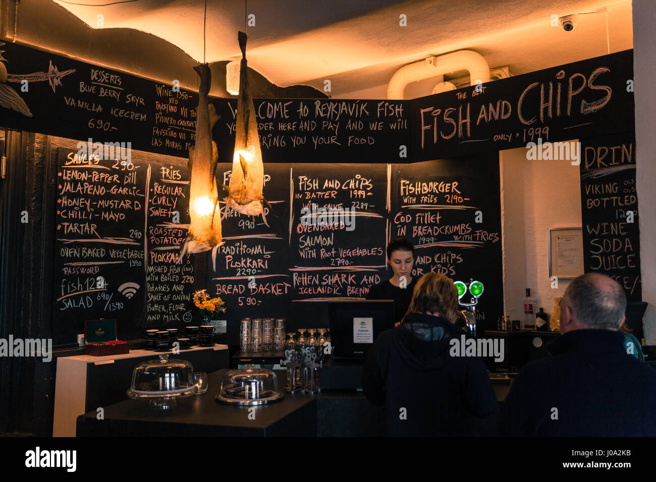Inside a fish and chip restaurant in the harbour of Reykjavik, Iceland Stock Photo Alamy