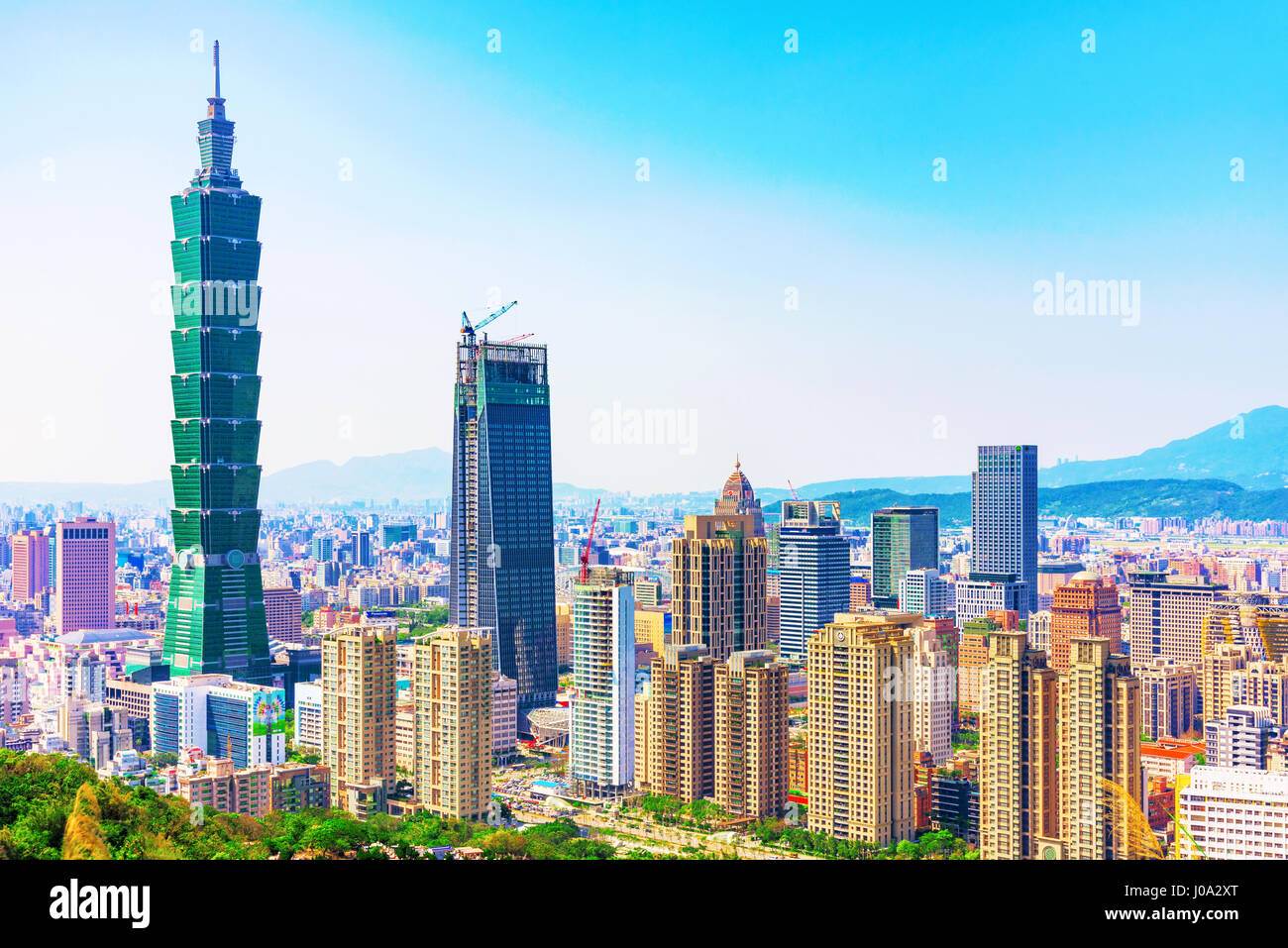 TAIPEI, TAIWAN - MARCH 24: This is a view of Xinyi financial district and the Taipei 101 building taken from Elephant mountain on March 24, 2017 in Ta Stock Photo