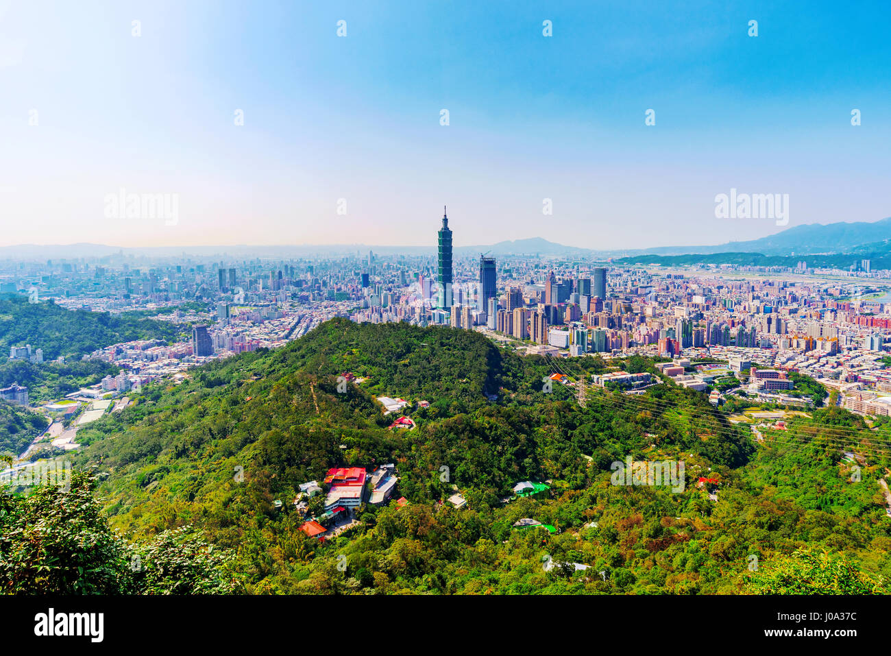 Scenic view of Taipei city taken from a mountain peak Stock Photo