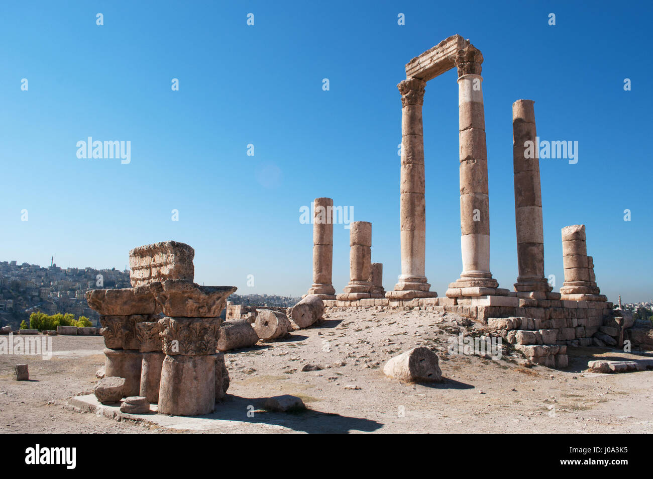 The ruins of the Temple of Hercules, the most significant Roman structure in the Amman Citadel, archaeological site, one of the city's original nucleus Stock Photo