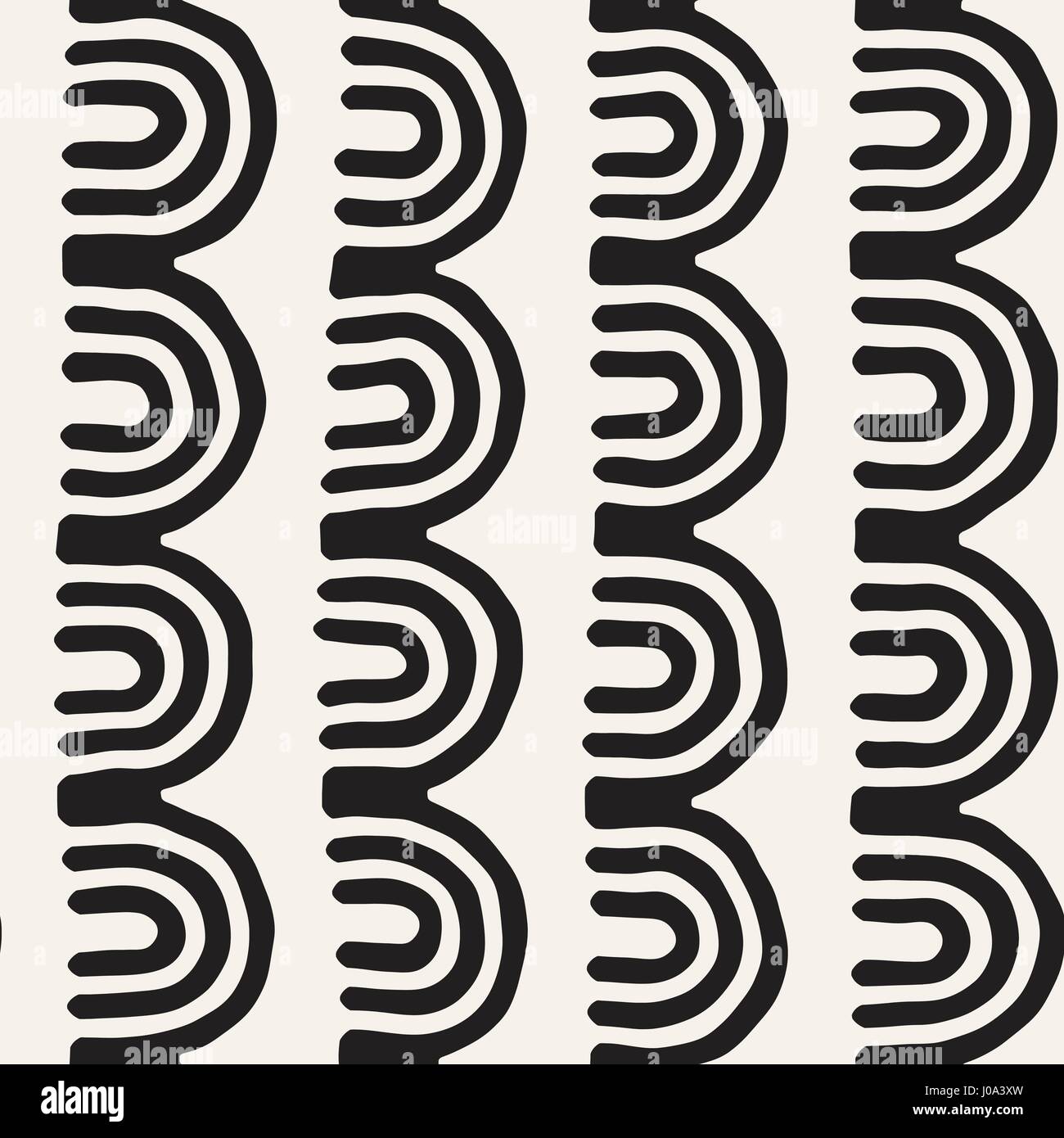 Monochrome minimalistic tribal seamless pattern with arc lines. Vector ...