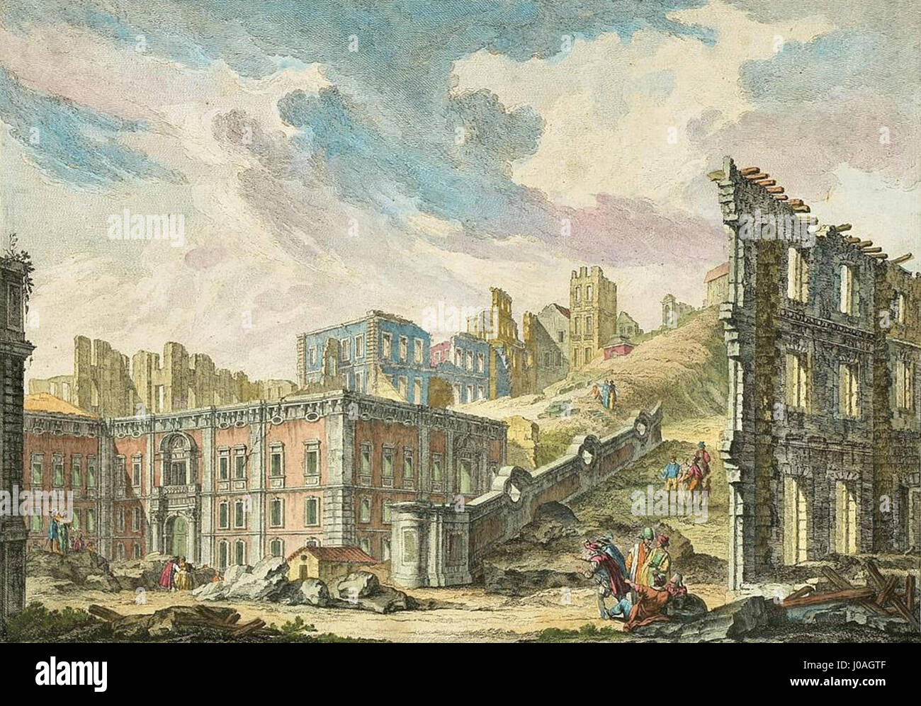 Ruinas da Praça da Patriarcal após o Terramoto de 1755 - Jacques Philippe Le Bas, 1757 Stock Photo