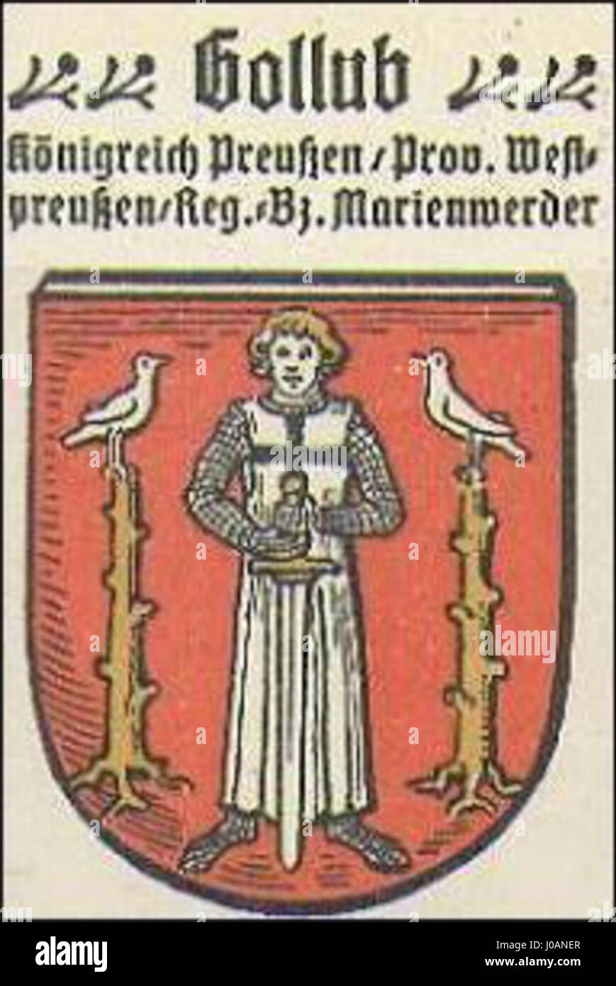 The coat of arms of Gollub in West Prussia represents the town’s historical identity. Featuring symbols associated with the region’s culture and heritage, the coat of arms reflects the significance of the town in the Prussian state. It serves as an emblem of local pride and historical importance. Stock Photo