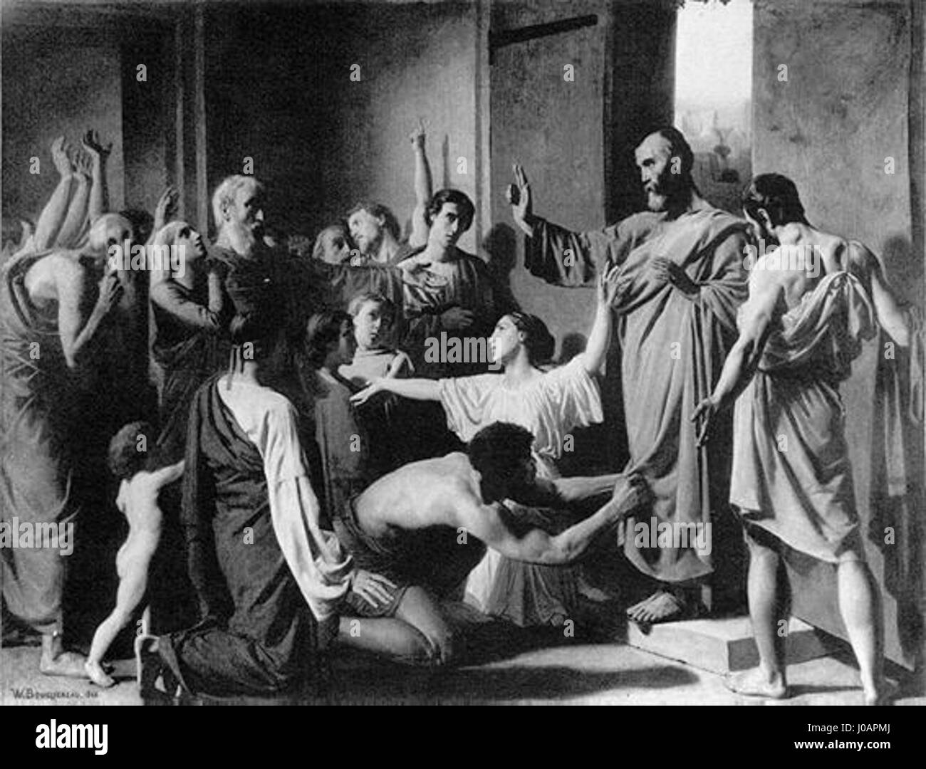 Bouguereau, Saint Pierre après sa délivrance de prison vient retrouver les fidèles chez Marie, 1848 (5649598943) Stock Photo