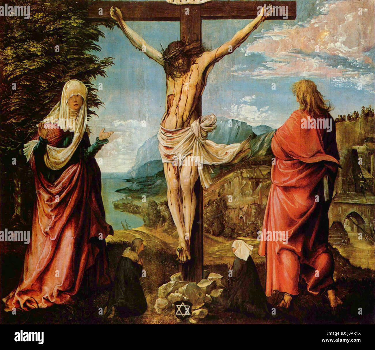 Albrecht Altdorfer - Christus am Kreuz mit Maria und Johannes (Gemäldegalerie Alte Meister Kassel) Stock Photo