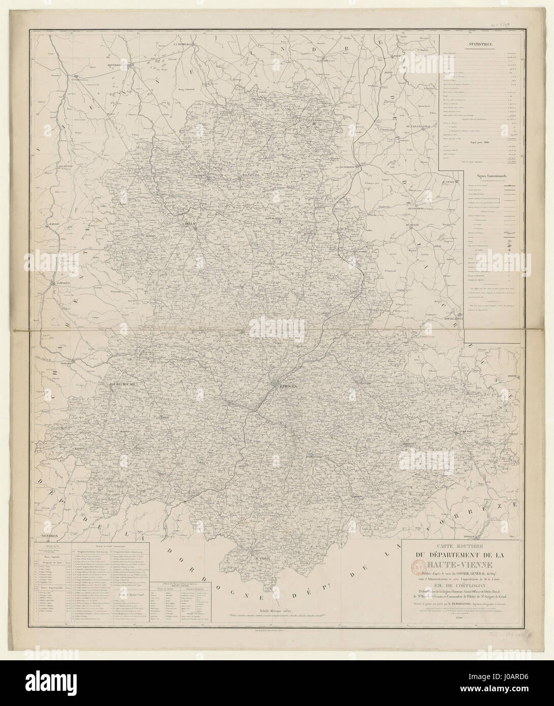 Carte routière du département de la Haute-Vienne - 1860 Stock Photo