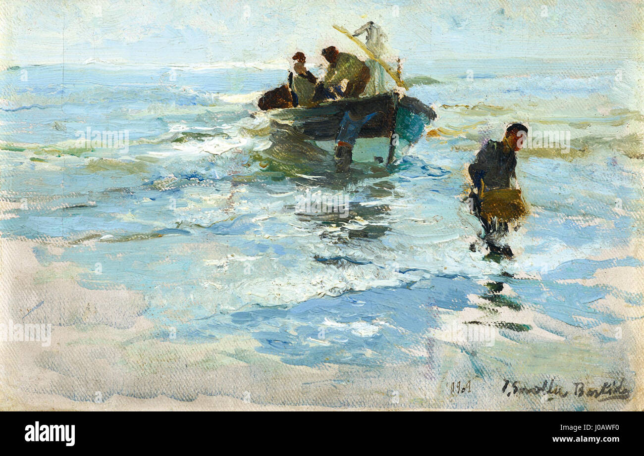 Joaquín Sorolla y Bastida - Recogiendo la Barca, Playa de Valencia (1909) Stock Photo