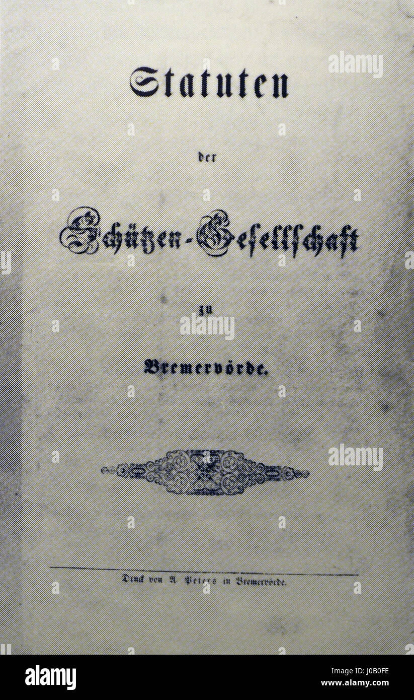 Bremervörde Schützengesellschaft Statuten 1856 Stock Photo