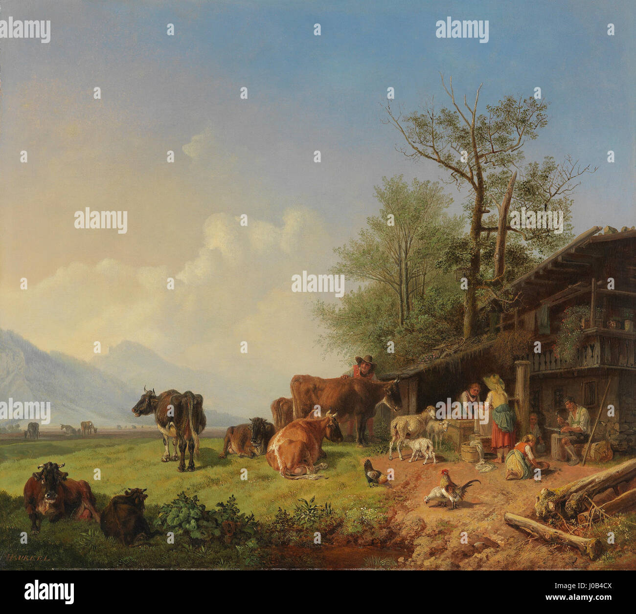 A 19th-century painting by Heinrich Bürkel titled 'Farmhouse with ...