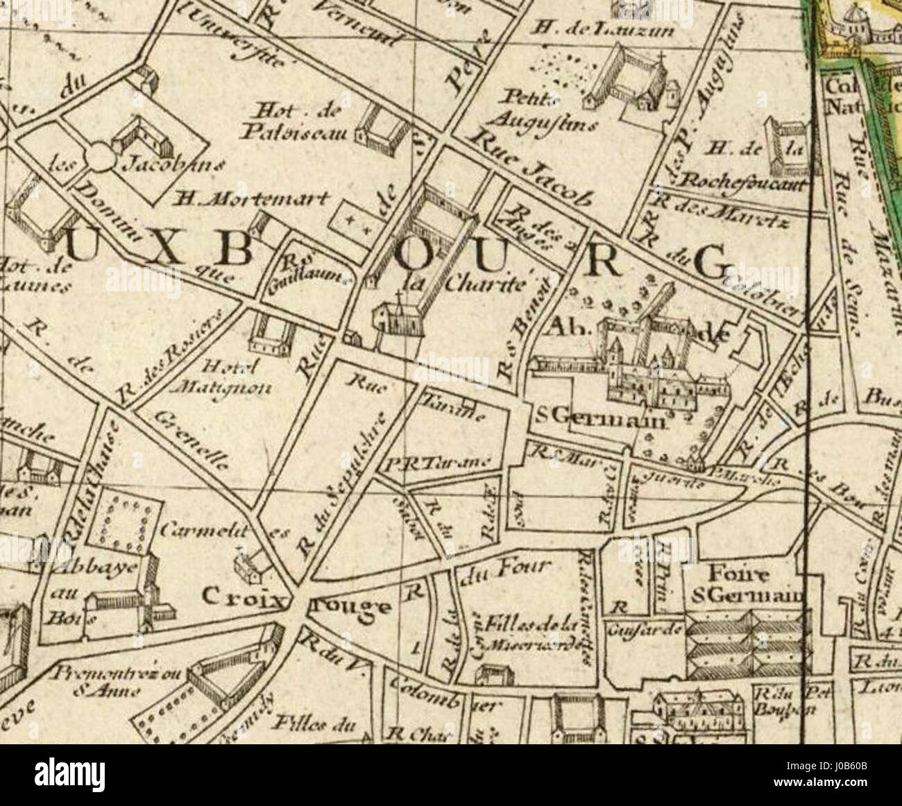 The detail from the Plan Turgot, a map of Paris created in 1739, shows ...
