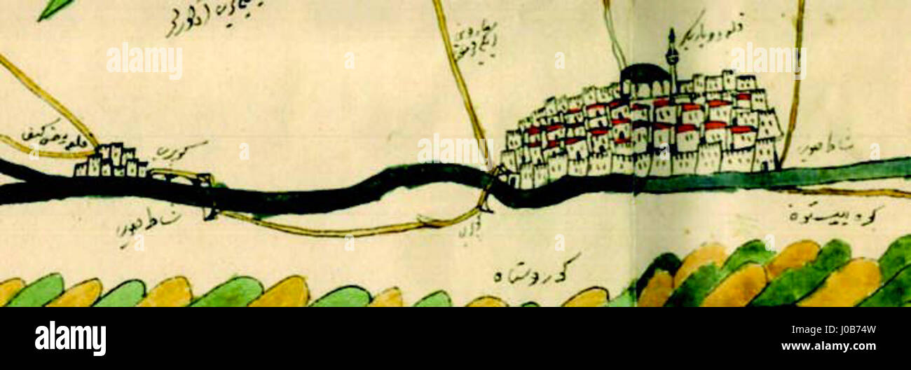 1671 Hasankeyf and Diyarbekir from Ottoman map of Tigris and Euphrates 2012 Kurşun Z Fig2 Stock Photo