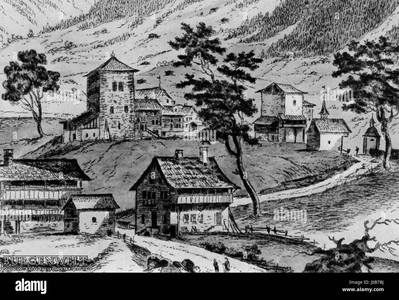 The Meierturm, located in Bürglen, Switzerland, is historically associated with the legend of William Tell. The tower serves as a cultural landmark linked to the tale of Swiss resistance and independence, a key symbol in Swiss history. Stock Photo