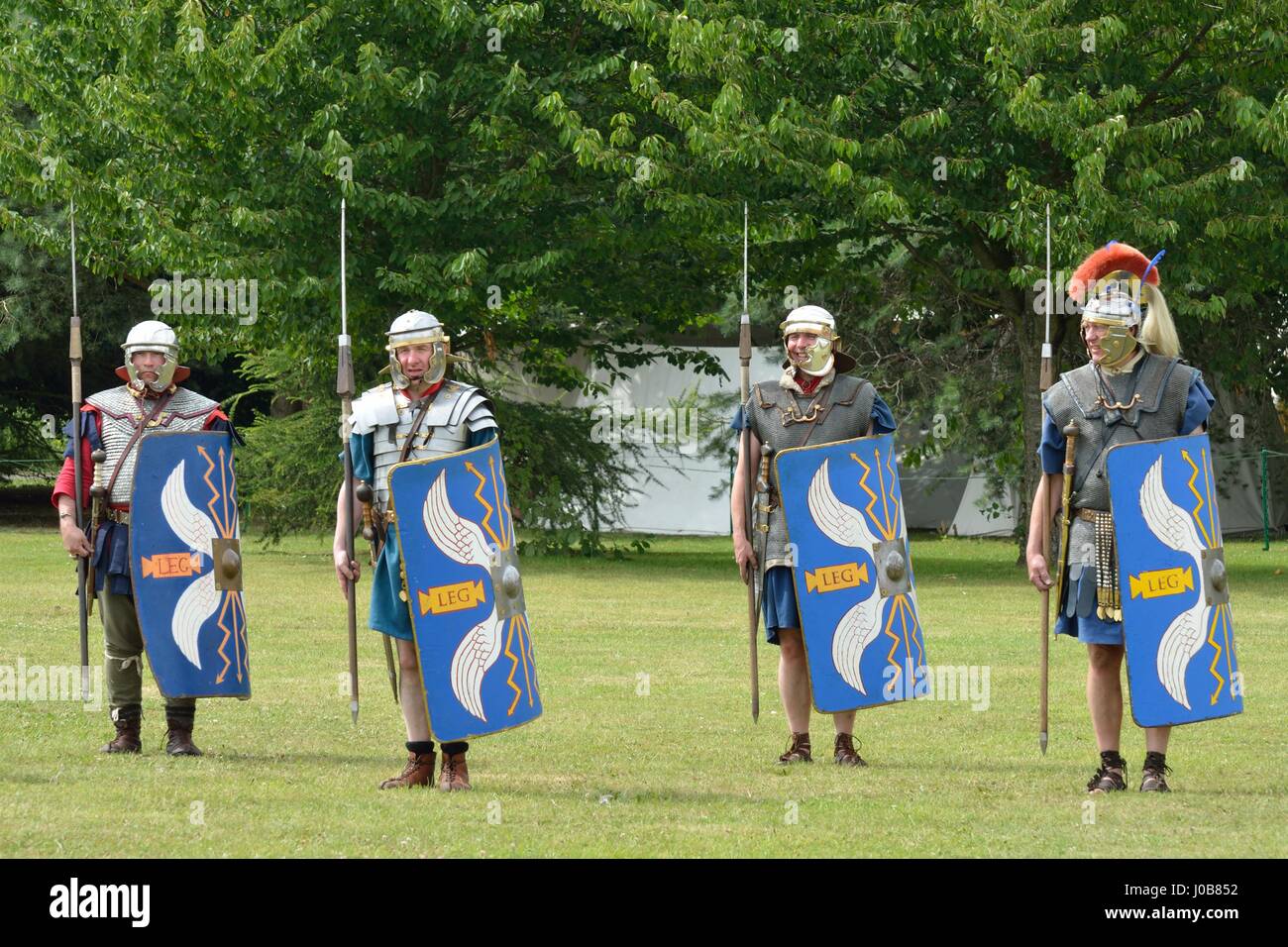Military Tattoo  COLCHESTER ESSEX UK 8 July 2014:   Roman soldiers in parade drill Stock Photo