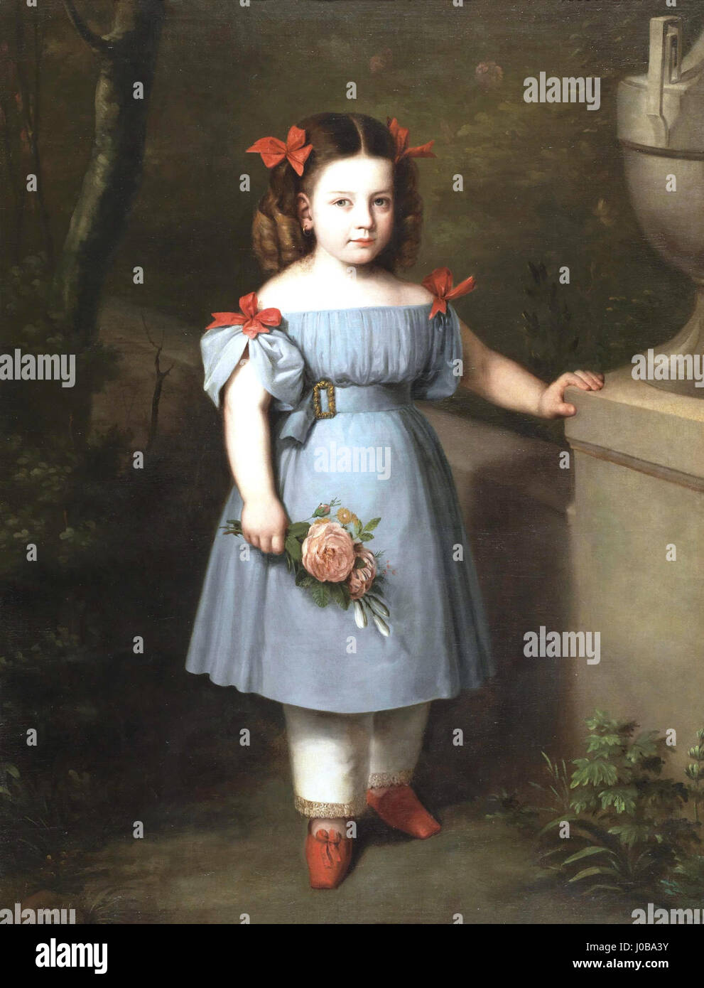 Retrato de niña de azul con rosas en la mano, de Antonio María Esquivel (Museo del Prado) Stock Photo