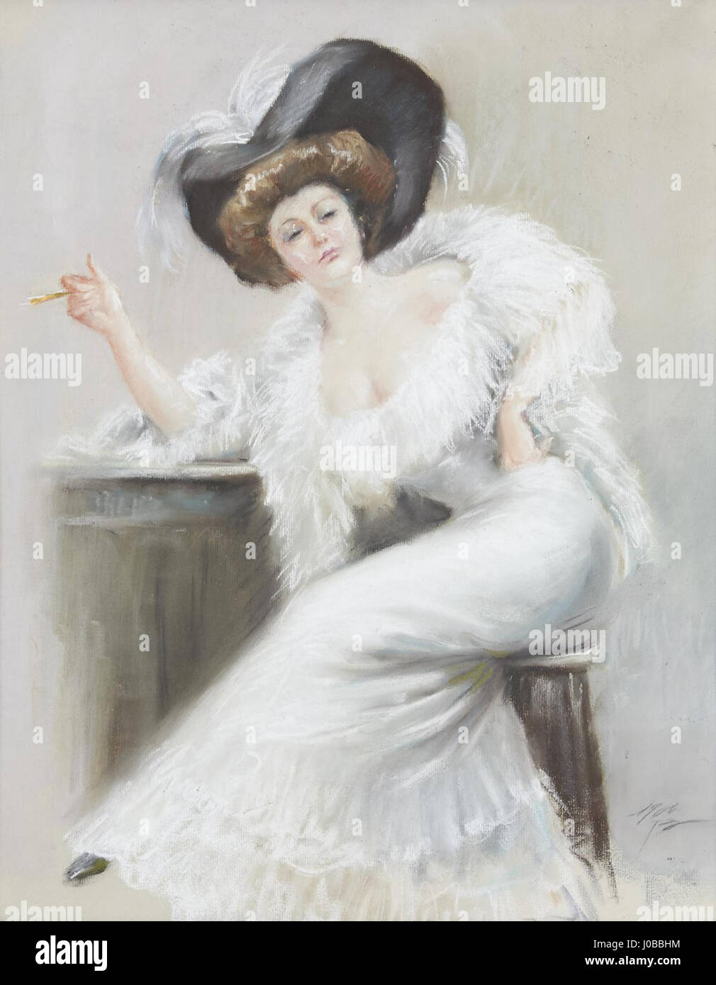 Smoking lady - La Belle Époque (1900) Stock Photo