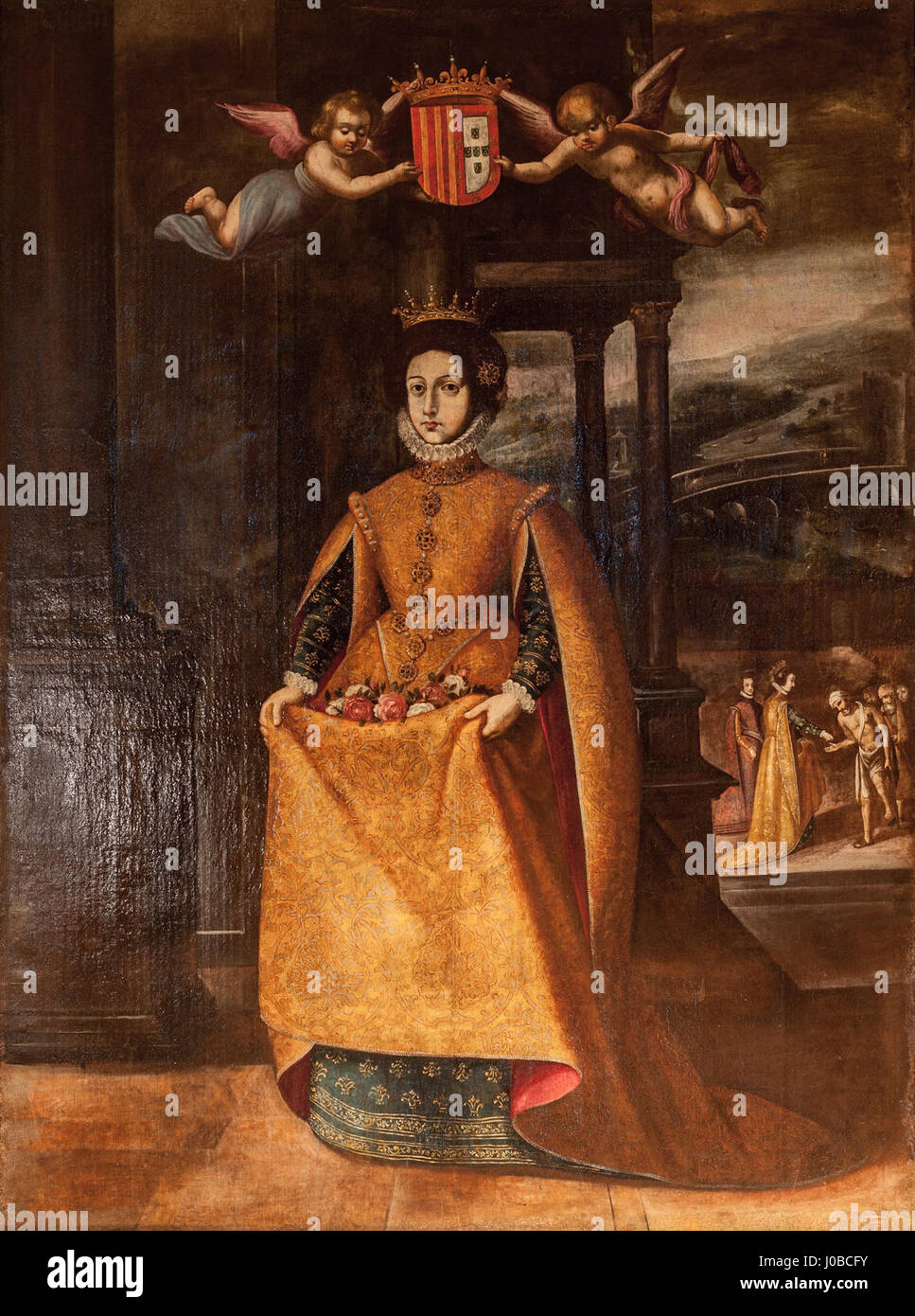 Rainha Santa Isabel, Milagre das Rosas (séc. XVII) - Sé Velha de Coimbra Stock Photo