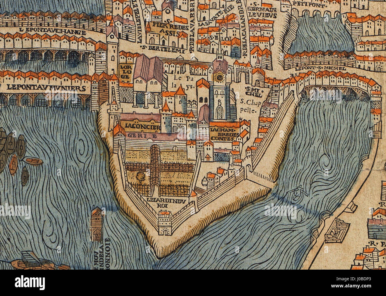 This painting illustrates the Palais de la Cité, a historic royal ...