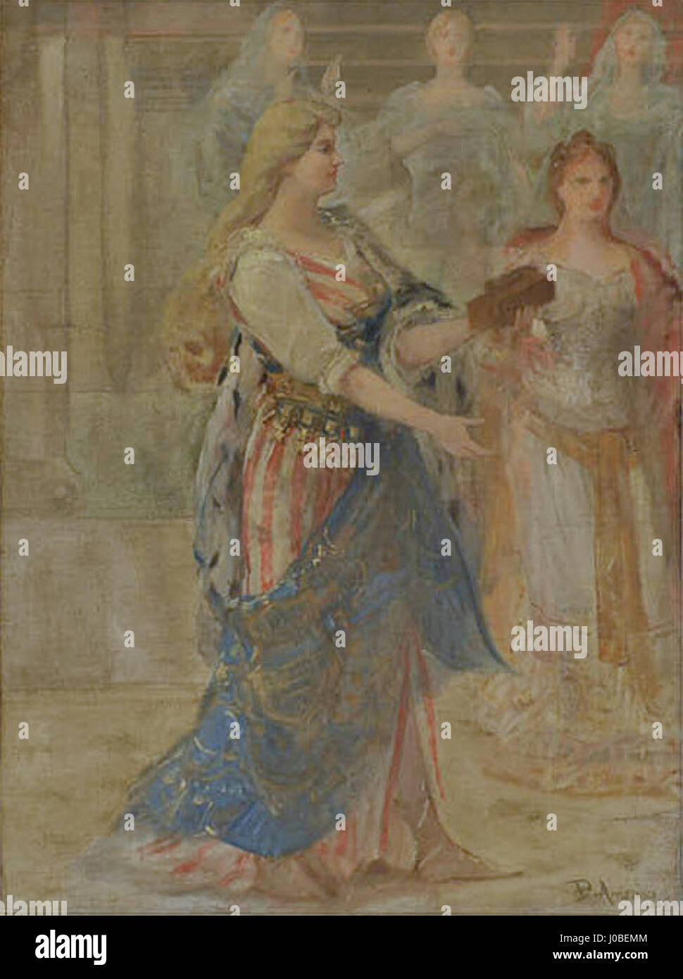 Pedro Américo’s 'Oferenda' (Offering) portrays a religious and symbolic scene, with a figure presenting an offering. The painting highlights themes of sacrifice and devotion, capturing the spiritual reverence of the moment. Américo’s style merges realism with symbolism, reflecting his interest in historical and religious themes. Stock Photo
