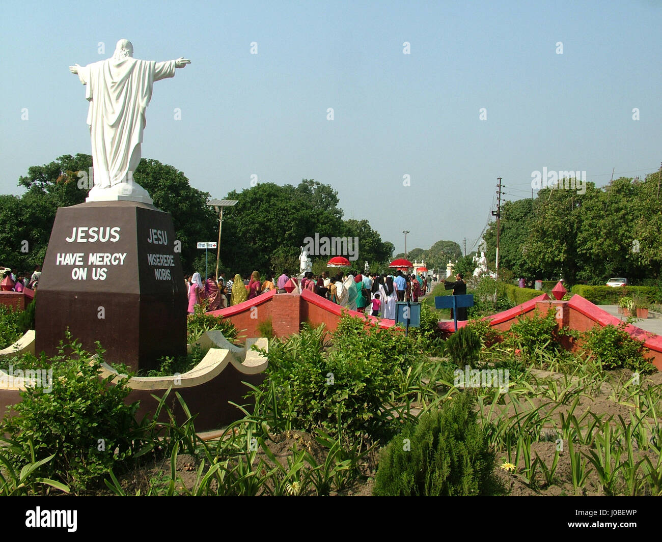 Jesus Blessing Statue, Basilica of Our Lady of Graces, Begum's basilica, Amazing Sardhana church built by Indian (Copyright © by Saji Maramon) Stock Photo